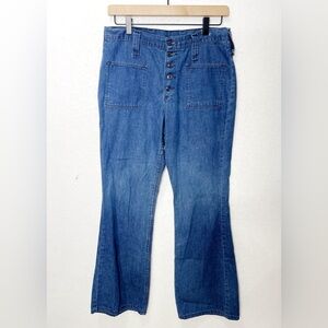 Vintage 70s Wrangler Jeans Sailor Style Flared High Waisted Dark Wash Size 13/14